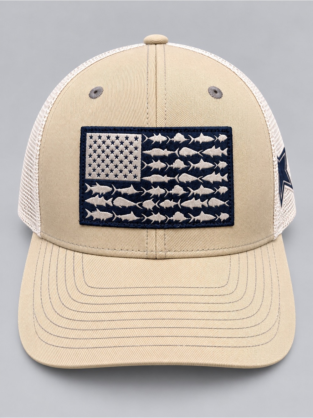 Columbia PFG Dallas Cowboys Fishing Trucker Hat L/XL Fish Flag Beige